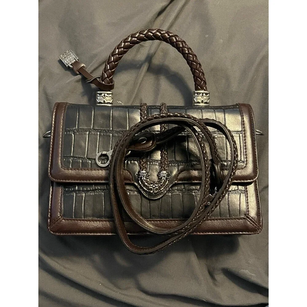 Marc Chantal satchel bag faux crocodile embossing with shoulder strap